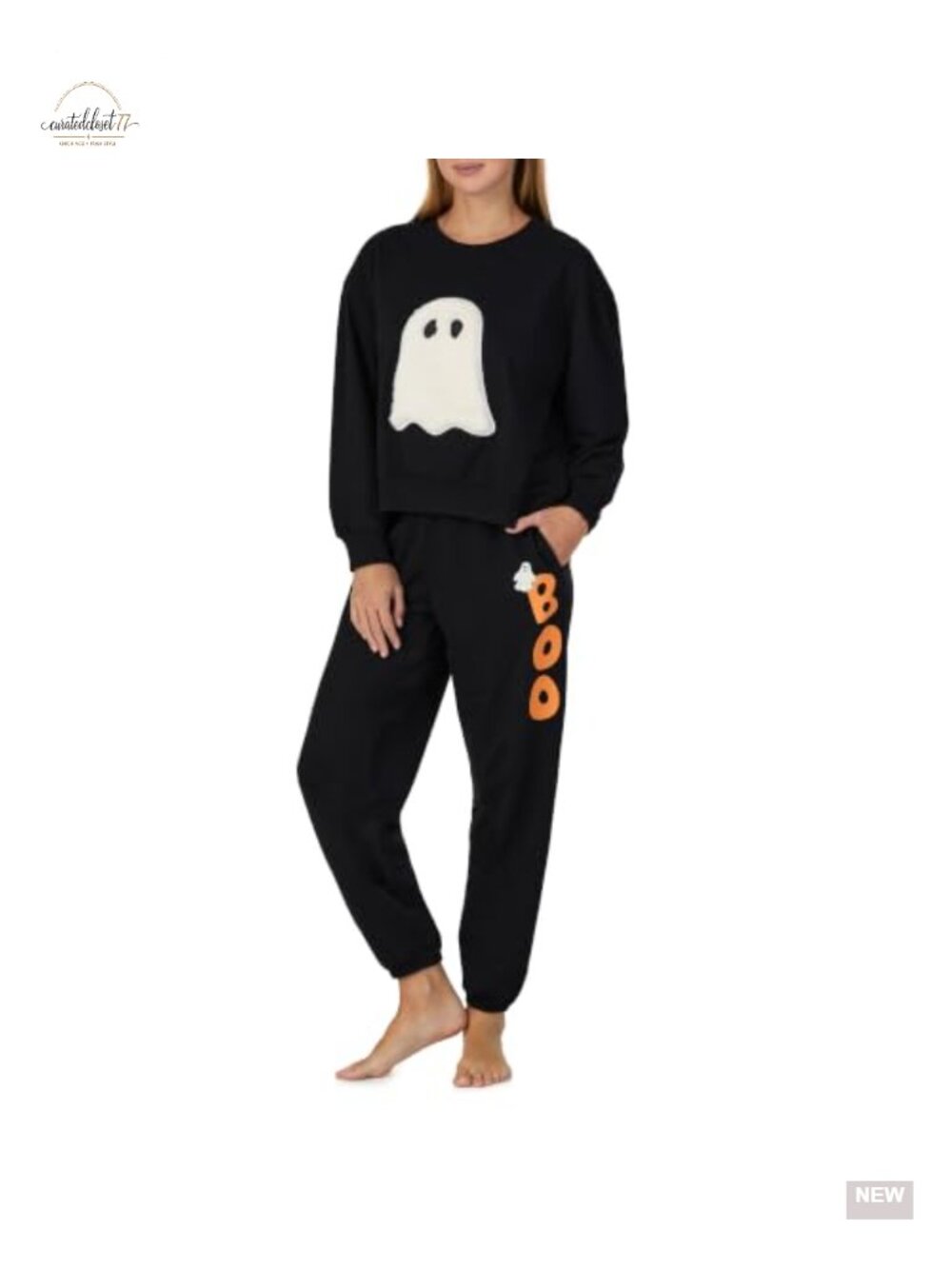 Womens Halloween Lounge Set Ghost Graphic Sweatshirt Jogger Pajamas